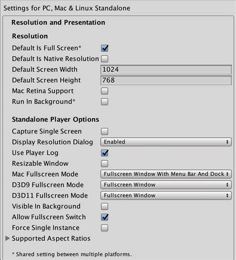 player setting unity